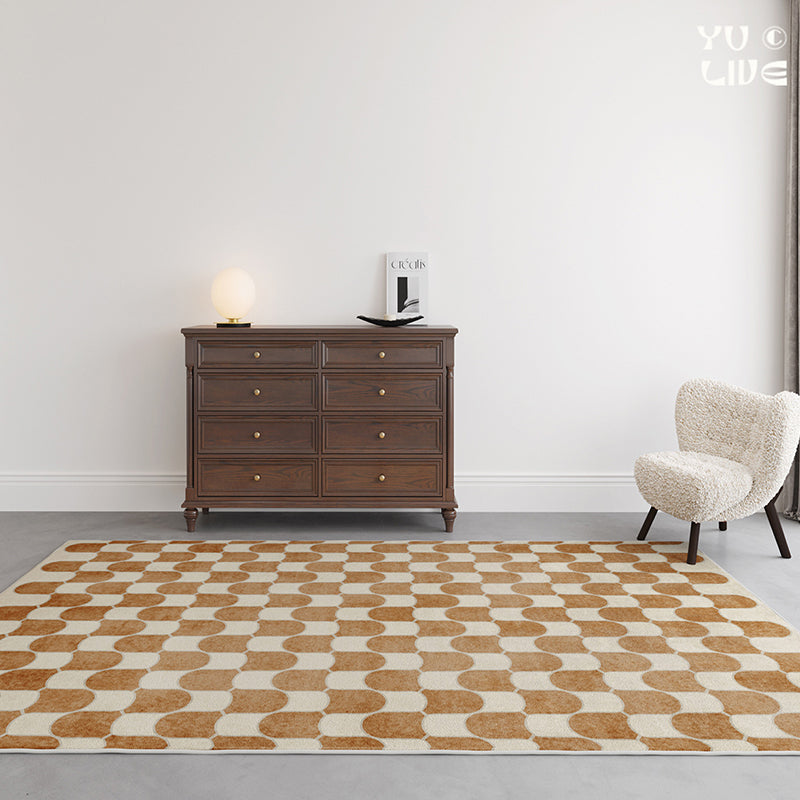 Black Modern Rug Polyester Abstract Grid Rug Non-Slip Backing Rug for Living Room