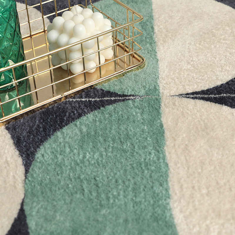Green Modern Rug Polyester Semicircle Indoor Rug Washable Rug for Home Decor