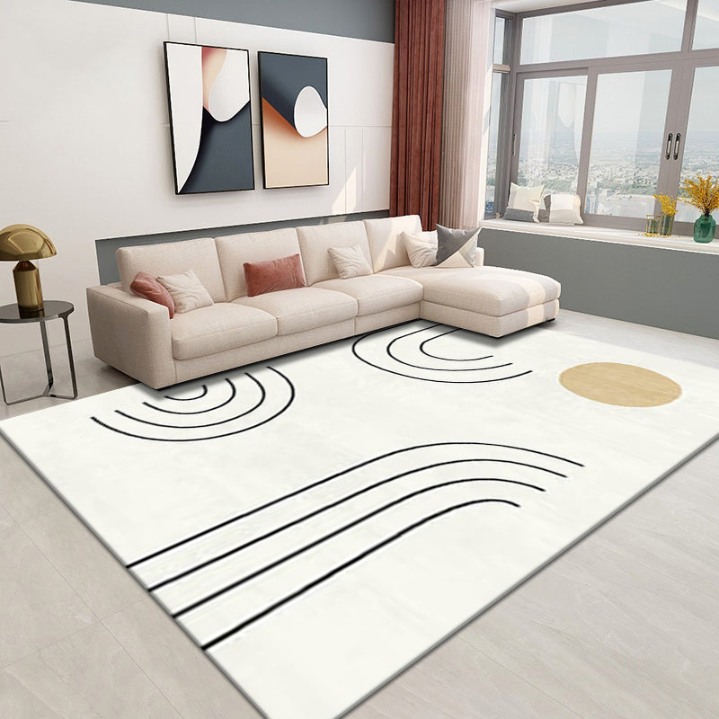 Black Nodic Area Rug Polyester Graphic Indoor Rug Non-Slip Backing Rug for Living Room