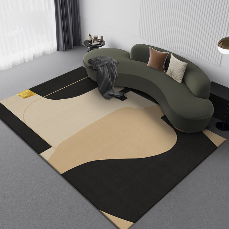 Black Nodic Area Rug Polyester Graphic Indoor Rug Non-Slip Backing Rug for Living Room