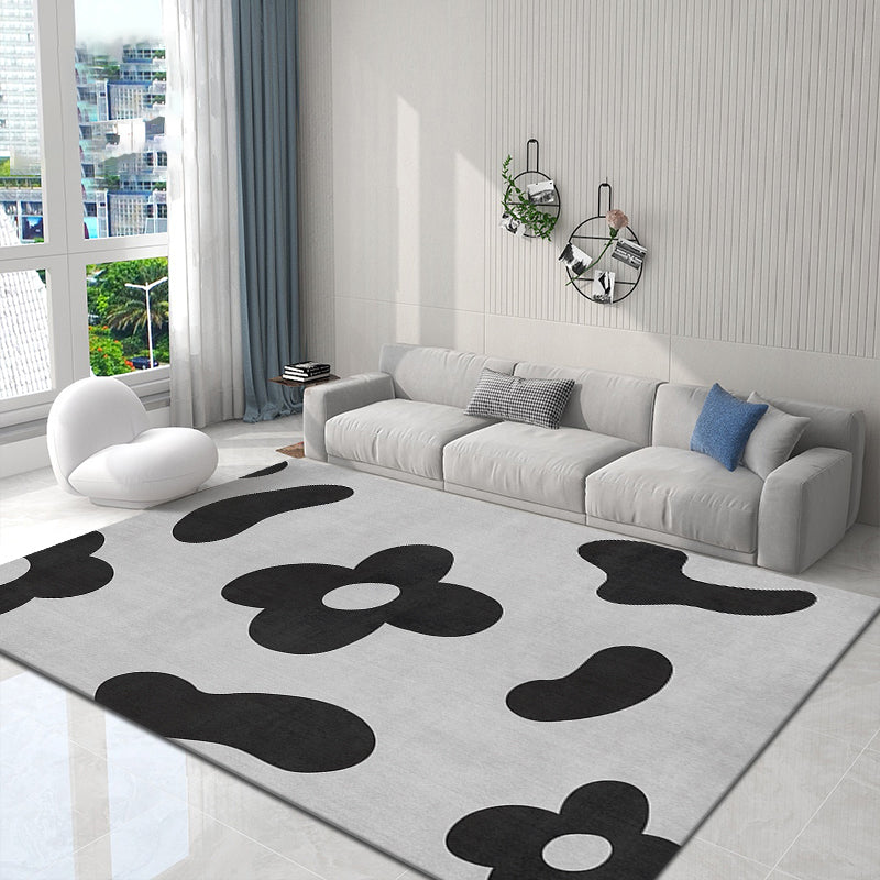 Black Nodic Area Rug Polyester Graphic Indoor Rug Non-Slip Backing Rug for Living Room