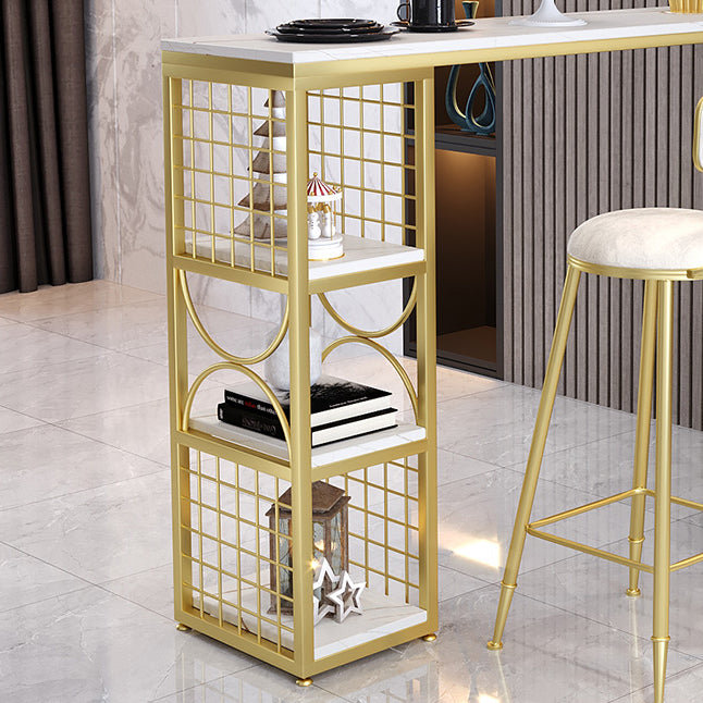 Contemporary Double pedestal Patio Bar Table Indoor Stone Bistro Bar Table with Storage