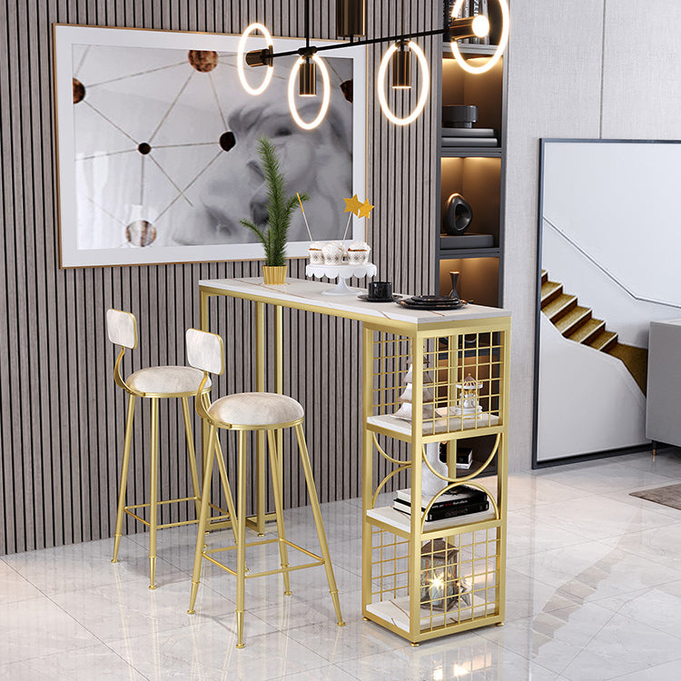 Contemporary Double pedestal Patio Bar Table Indoor Stone Bistro Bar Table with Storage
