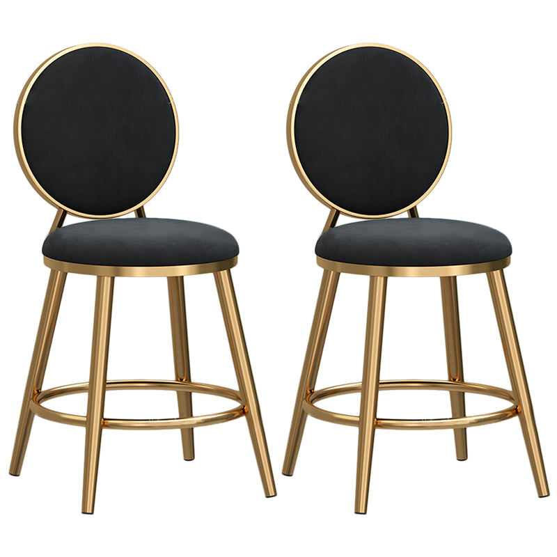 Glam Velvet Bar Stool Low Back Footrest Round Indoor Counter and Bar Stool