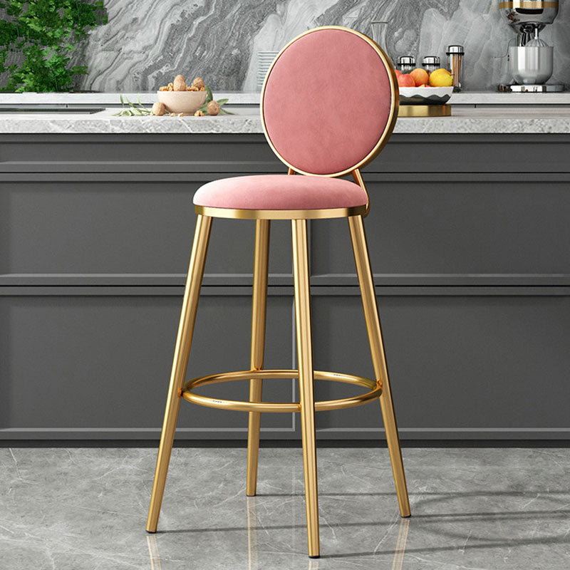 Glam Velvet Bar Stool Low Back Footrest Round Indoor Counter and Bar Stool