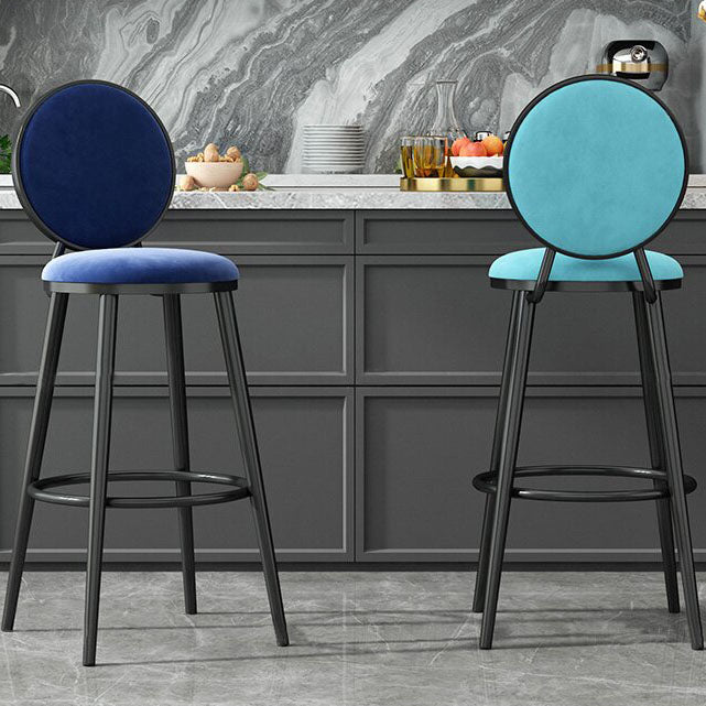 Glam Velvet Bar Stool Low Back Footrest Round Indoor Counter and Bar Stool