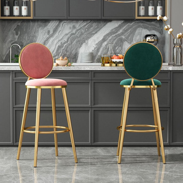 Glam Velvet Bar Stool Low Back Footrest Round Indoor Counter and Bar Stool