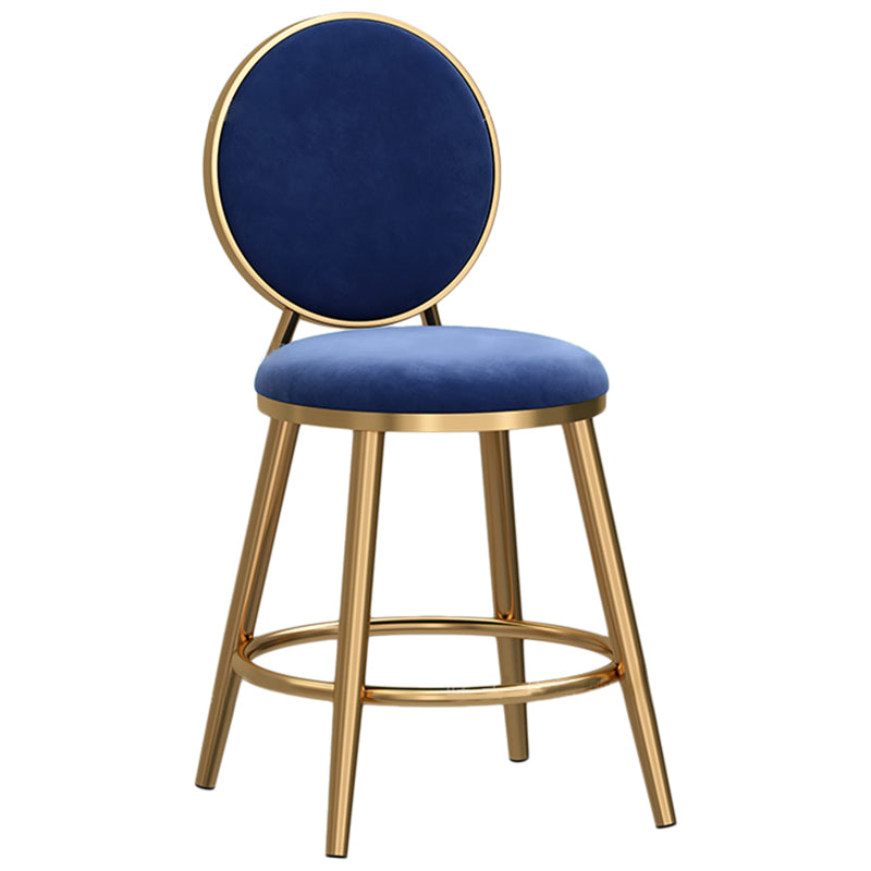 Glam Velvet Bar Stool Low Back Footrest Round Indoor Counter and Bar Stool