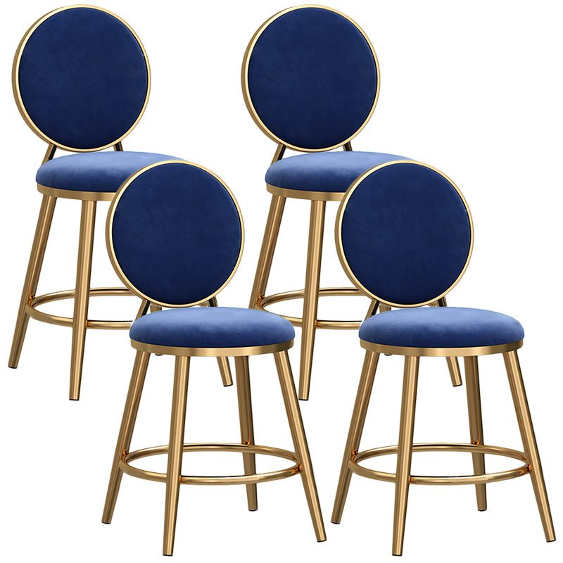 Glam Velvet Bar Stool Low Back Footrest Round Indoor Counter and Bar Stool