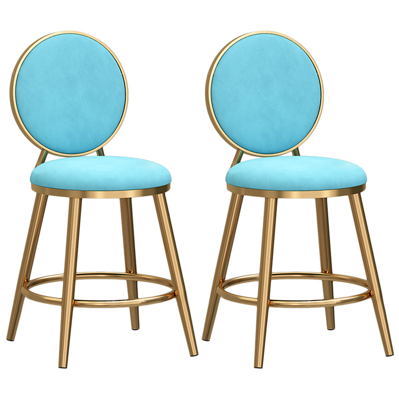 Glam Velvet Bar Stool Low Back Footrest Round Indoor Counter and Bar Stool