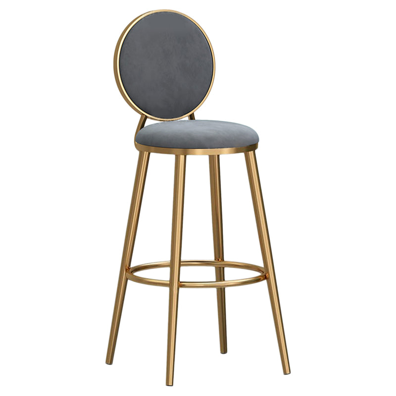 Glam Velvet Bar Stool Low Back Footrest Round Indoor Counter and Bar Stool