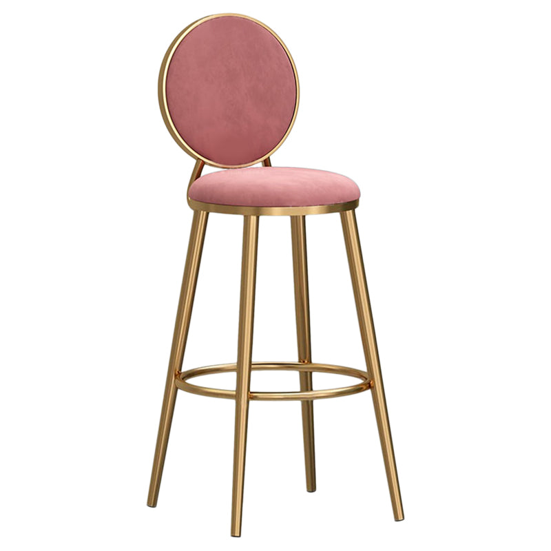 Glam Velvet Bar Stool Low Back Footrest Round Indoor Counter and Bar Stool