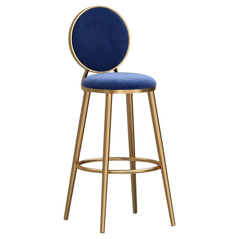 Glam Velvet Bar Stool Low Back Footrest Round Indoor Counter and Bar Stool