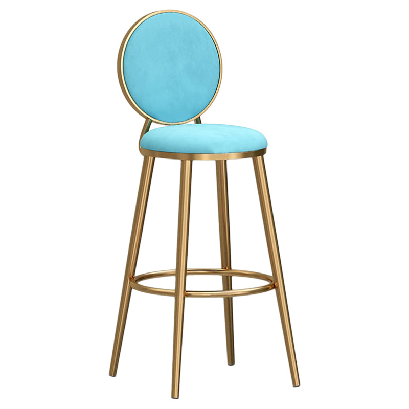 Glam Velvet Bar Stool Low Back Footrest Round Indoor Counter and Bar Stool