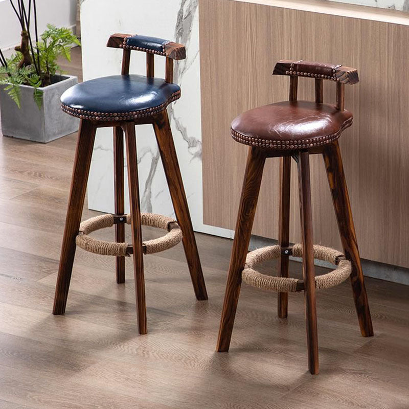 Tradition Backrest Armless Counter Stool Wood Household Bar Stool with Leather Cushion