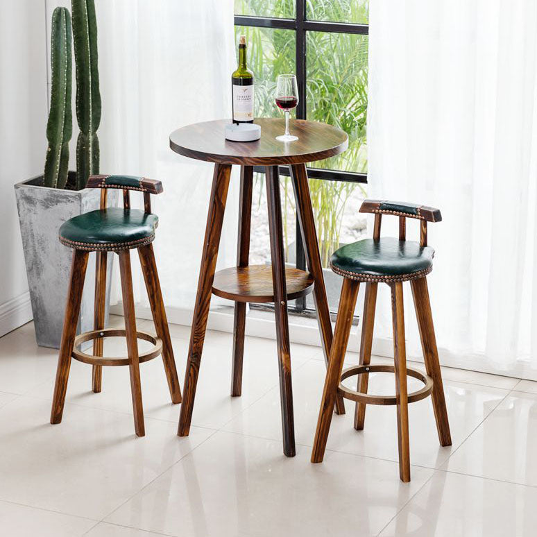 Tradition Backrest Armless Counter Stool Wood Household Bar Stool with Leather Cushion