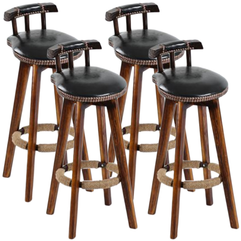 Tradition Backrest Armless Counter Stool Wood Household Bar Stool with Leather Cushion