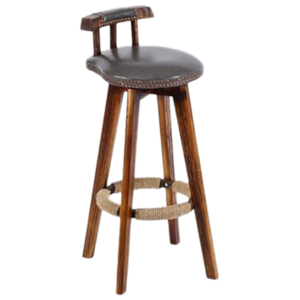 Tradition Backrest Armless Counter Stool Wood Household Bar Stool with Leather Cushion