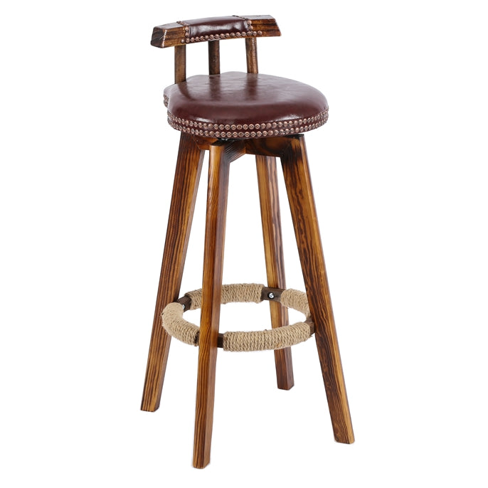Tradition Backrest Armless Counter Stool Wood Household Bar Stool with Leather Cushion