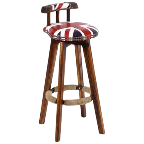 Tradition Backrest Armless Counter Stool Wood Household Bar Stool with Leather Cushion