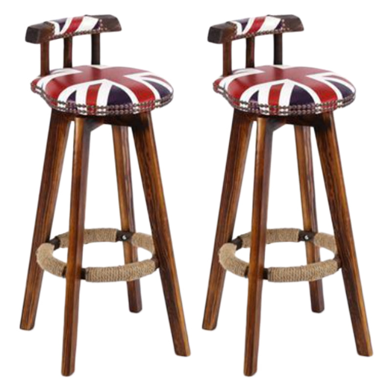 Tradition Backrest Armless Counter Stool Wood Household Bar Stool with Leather Cushion