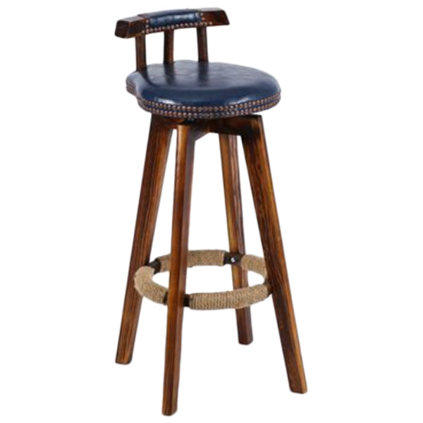 Tradition Backrest Armless Counter Stool Wood Household Bar Stool with Leather Cushion