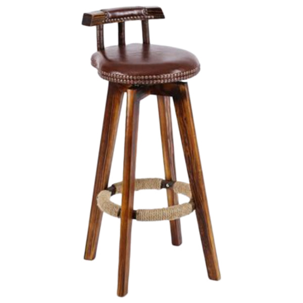 Tradition Backrest Armless Counter Stool Wood Household Bar Stool with Leather Cushion