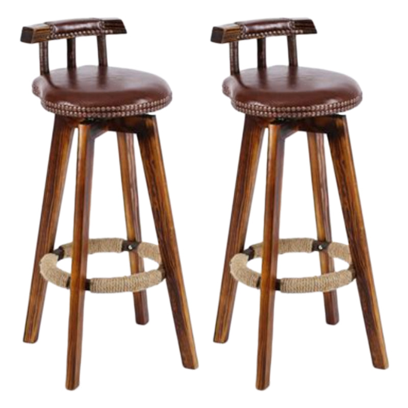 Tradition Backrest Armless Counter Stool Wood Household Bar Stool with Leather Cushion