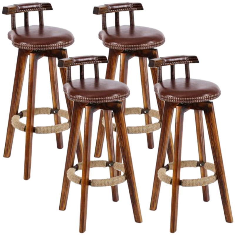 Tradition Backrest Armless Counter Stool Wood Household Bar Stool with Leather Cushion
