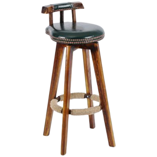 Tradition Backrest Armless Counter Stool Wood Household Bar Stool with Leather Cushion
