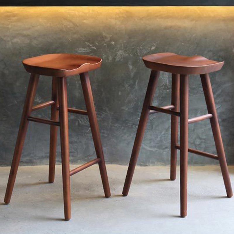 Modern Style Wood Saddle Seat Barstools Backless Stools with Wood Legs