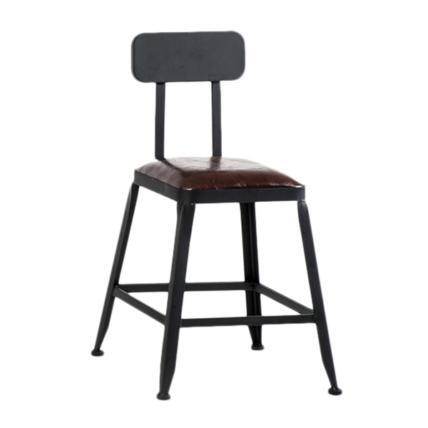 Industrial Style Armless Counter Stool Iron Cafe Bar Stool with Leather Cushion and Pedal
