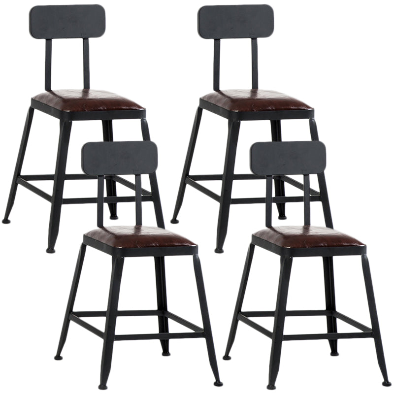 Industrial Style Armless Counter Stool Iron Cafe Bar Stool with Leather Cushion and Pedal