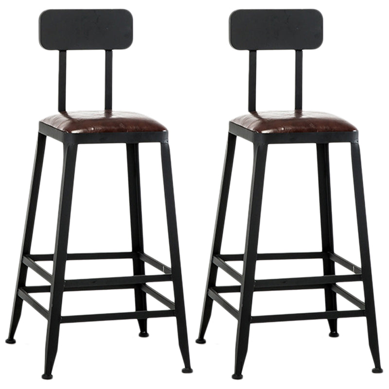 Industrial Style Armless Counter Stool Iron Cafe Bar Stool with Leather Cushion and Pedal