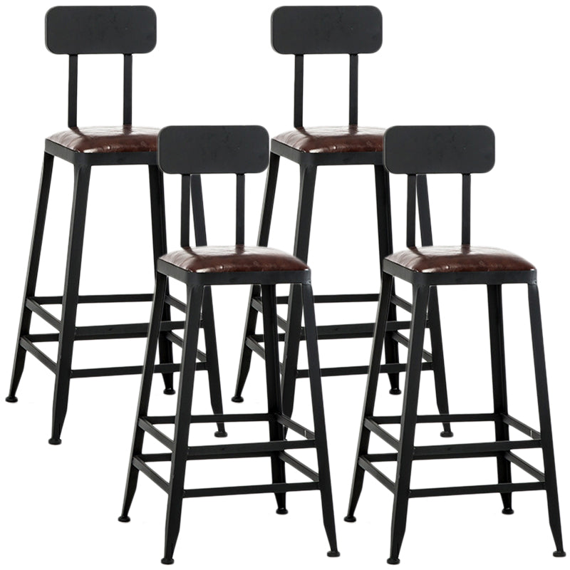 Industrial Style Armless Counter Stool Iron Cafe Bar Stool with Leather Cushion and Pedal
