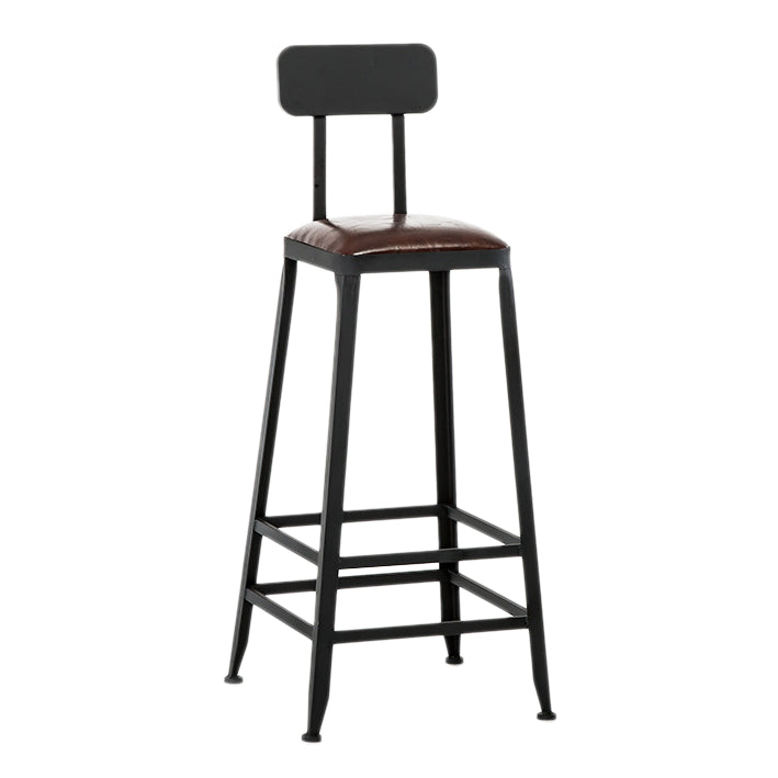 Industrial Style Armless Counter Stool Iron Cafe Bar Stool with Leather Cushion and Pedal