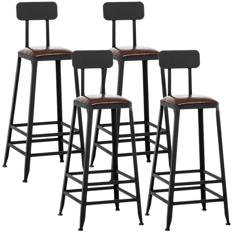 Industrial Style Armless Counter Stool Iron Cafe Bar Stool with Leather Cushion and Pedal