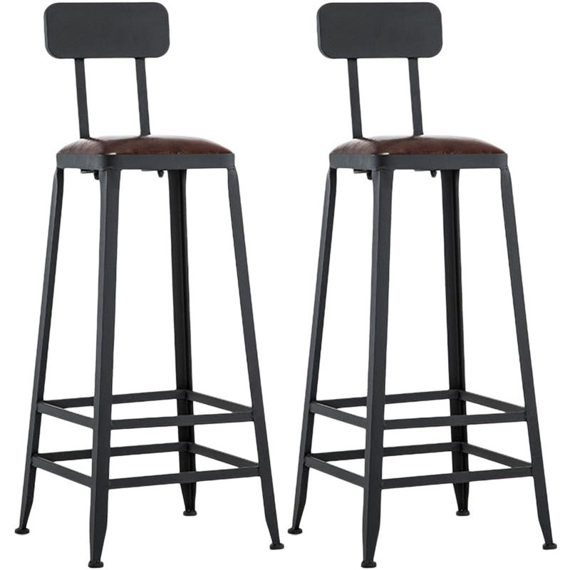 Industrial Style Armless Counter Stool Iron Cafe Bar Stool with Leather Cushion and Pedal