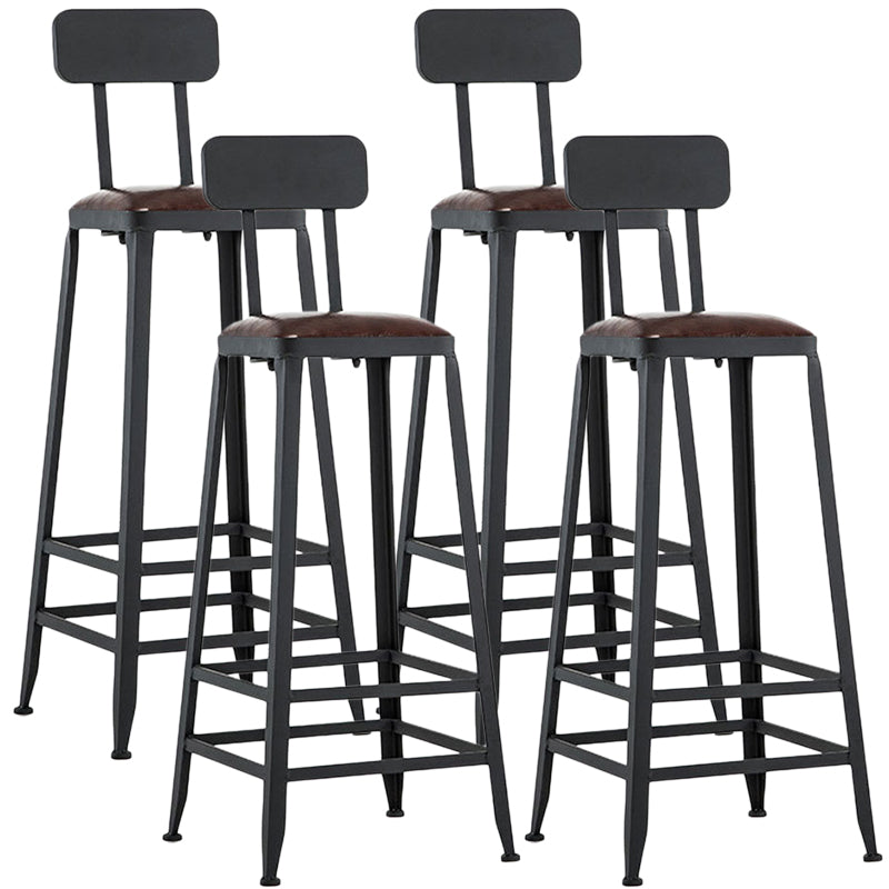 Industrial Style Armless Counter Stool Iron Cafe Bar Stool with Leather Cushion and Pedal
