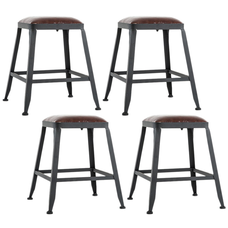 Industrial Style Armless Counter Stool Iron Cafe Bar Stool with Leather Cushion and Pedal