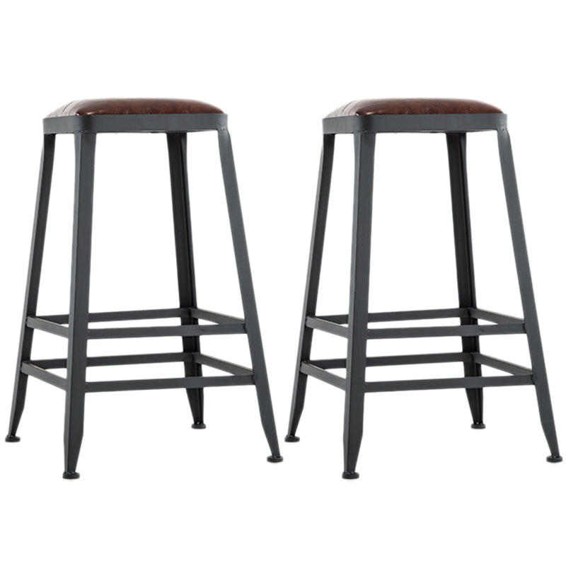 Industrial Style Armless Counter Stool Iron Cafe Bar Stool with Leather Cushion and Pedal