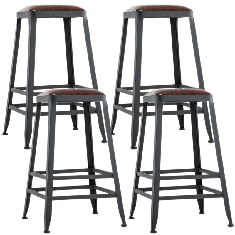 Industrial Style Armless Counter Stool Iron Cafe Bar Stool with Leather Cushion and Pedal