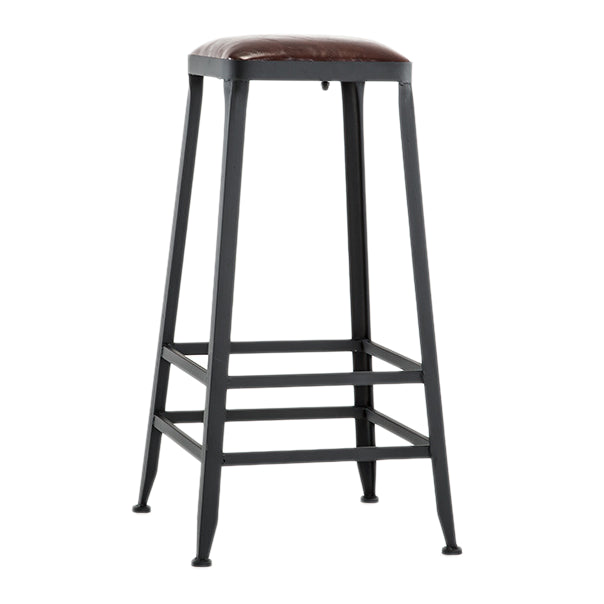 Industrial Style Armless Counter Stool Iron Cafe Bar Stool with Leather Cushion and Pedal