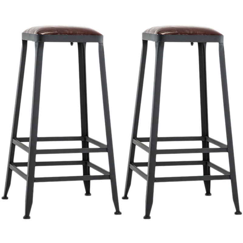 Industrial Style Armless Counter Stool Iron Cafe Bar Stool with Leather Cushion and Pedal