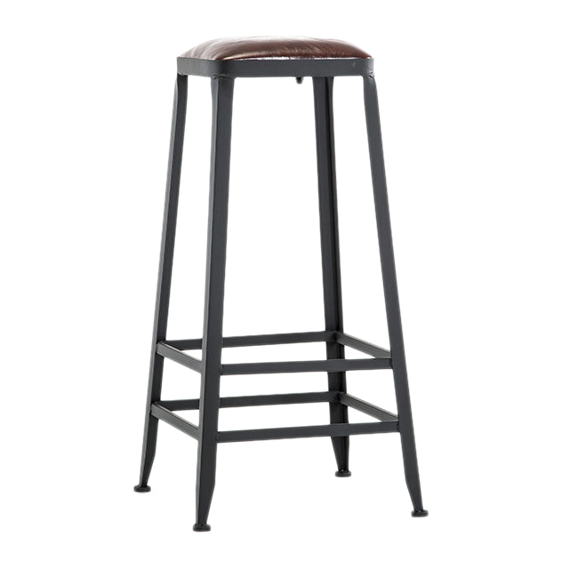 Industrial Style Armless Counter Stool Iron Cafe Bar Stool with Leather Cushion and Pedal