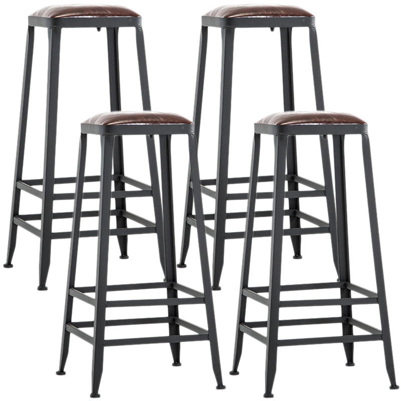 Industrial Style Armless Counter Stool Iron Cafe Bar Stool with Leather Cushion and Pedal