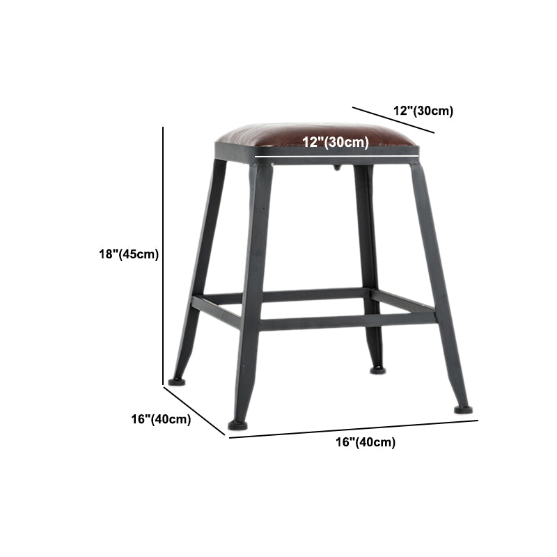 Industrial Style Armless Counter Stool Iron Cafe Bar Stool with Leather Cushion and Pedal