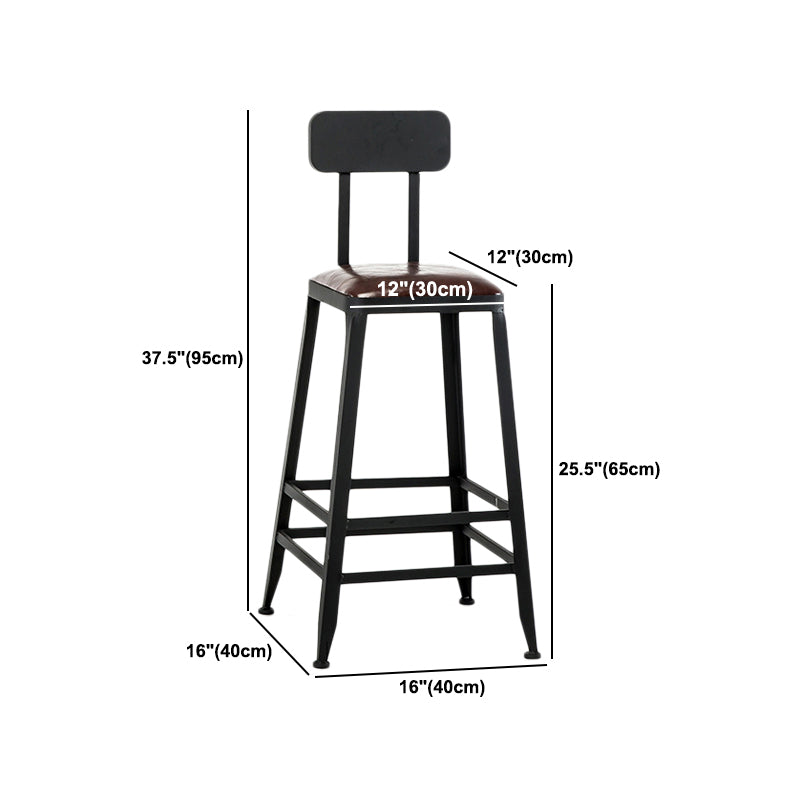 Industrial Style Armless Counter Stool Iron Cafe Bar Stool with Leather Cushion and Pedal