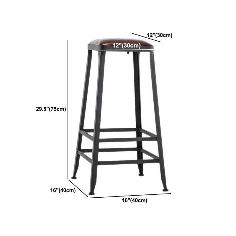 Industrial Style Armless Counter Stool Iron Cafe Bar Stool with Leather Cushion and Pedal