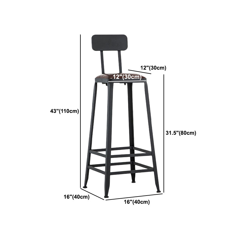 Industrial Style Armless Counter Stool Iron Cafe Bar Stool with Leather Cushion and Pedal